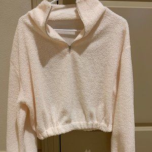 Ladies small cropped fuzzy light pink jacket